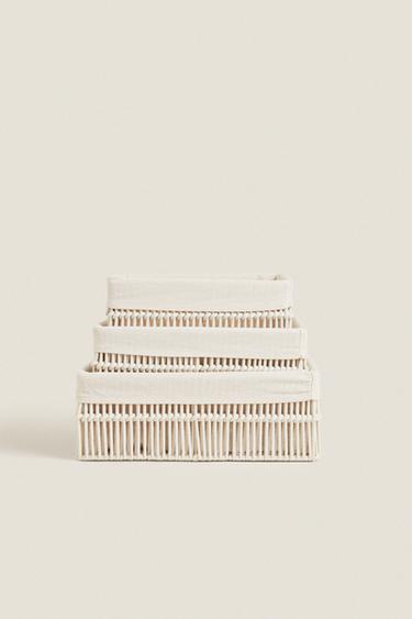 Zara COTTON LINED BASKETS - Ecru - Image 0