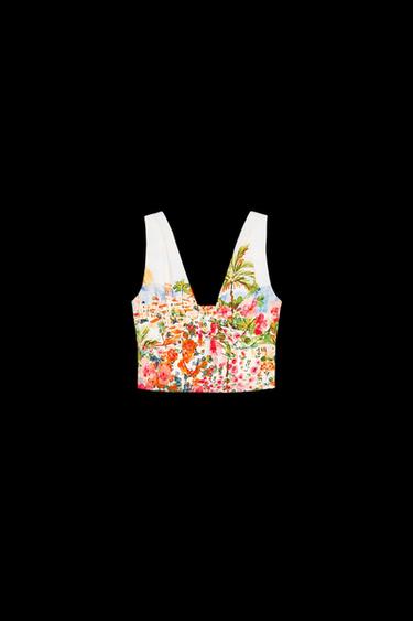 Zara PRINTED KNOT TOP - Multicolored - Image 0