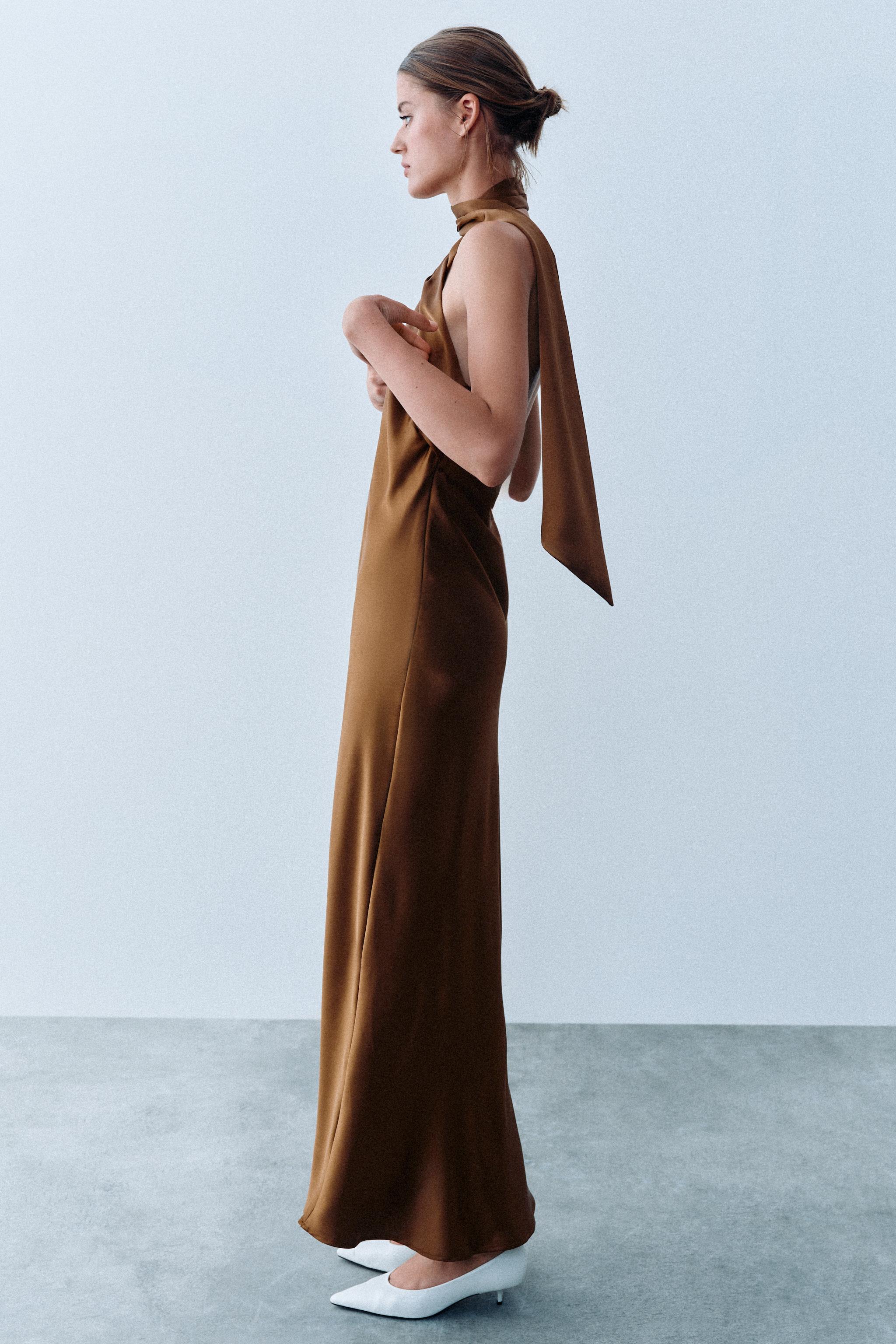 SATIN HALTER MIDI DRESS