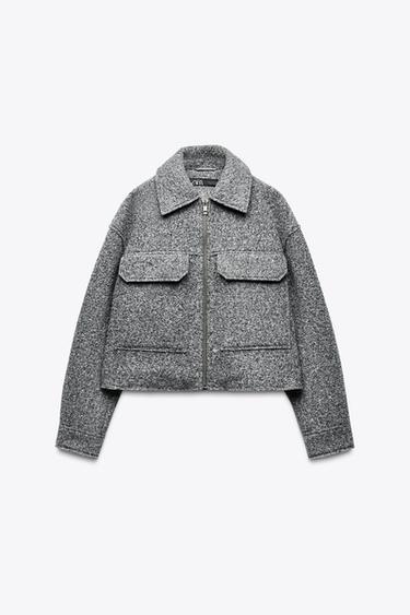 CHAMARRA CORTA BOUCLÉ - Gris de Zara