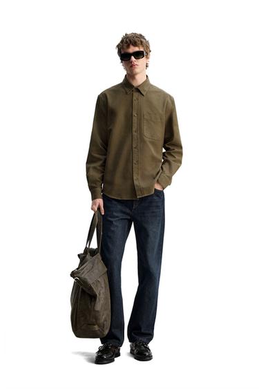 CHEMISE EN COTON BROSSÉ - Marron / Vert de Zara - Image 0