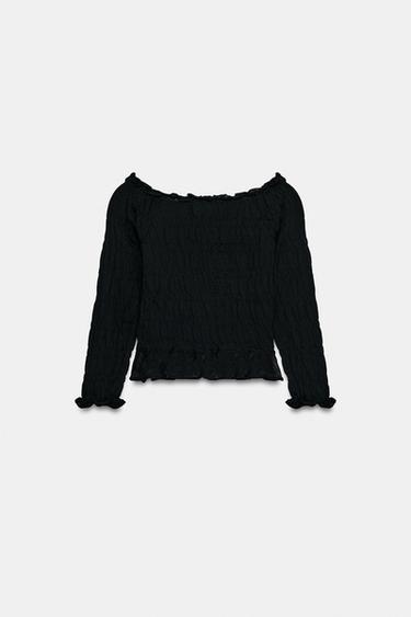 KNIT TOP WITH SMOCKING - Black by Zara - Image 6