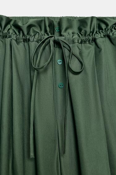 PANTALON EN POPELINE À CONTRASTE - Vert de Zara - Image 4