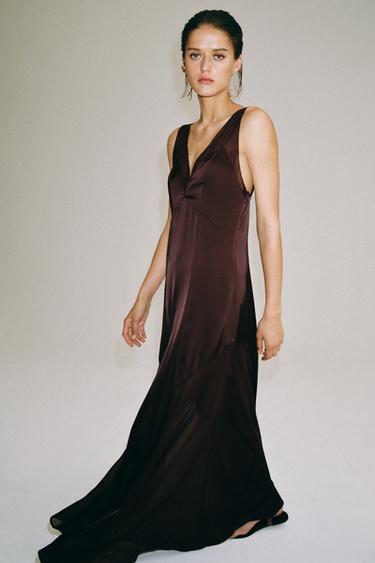ROBE LONGUE SATINÉE ZW COLLECTION - GRENAT de Zara - Image 3