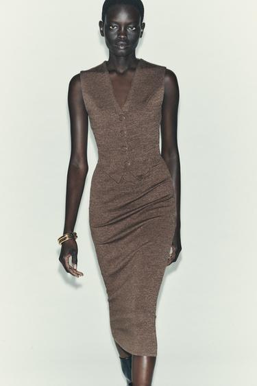 Zara BUTTON MIDI DRESS - brown vigore