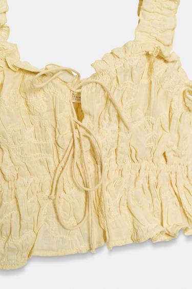 TEXTURED RUFFLE CROP TOP - Pastel yellow by Zara - Image 6