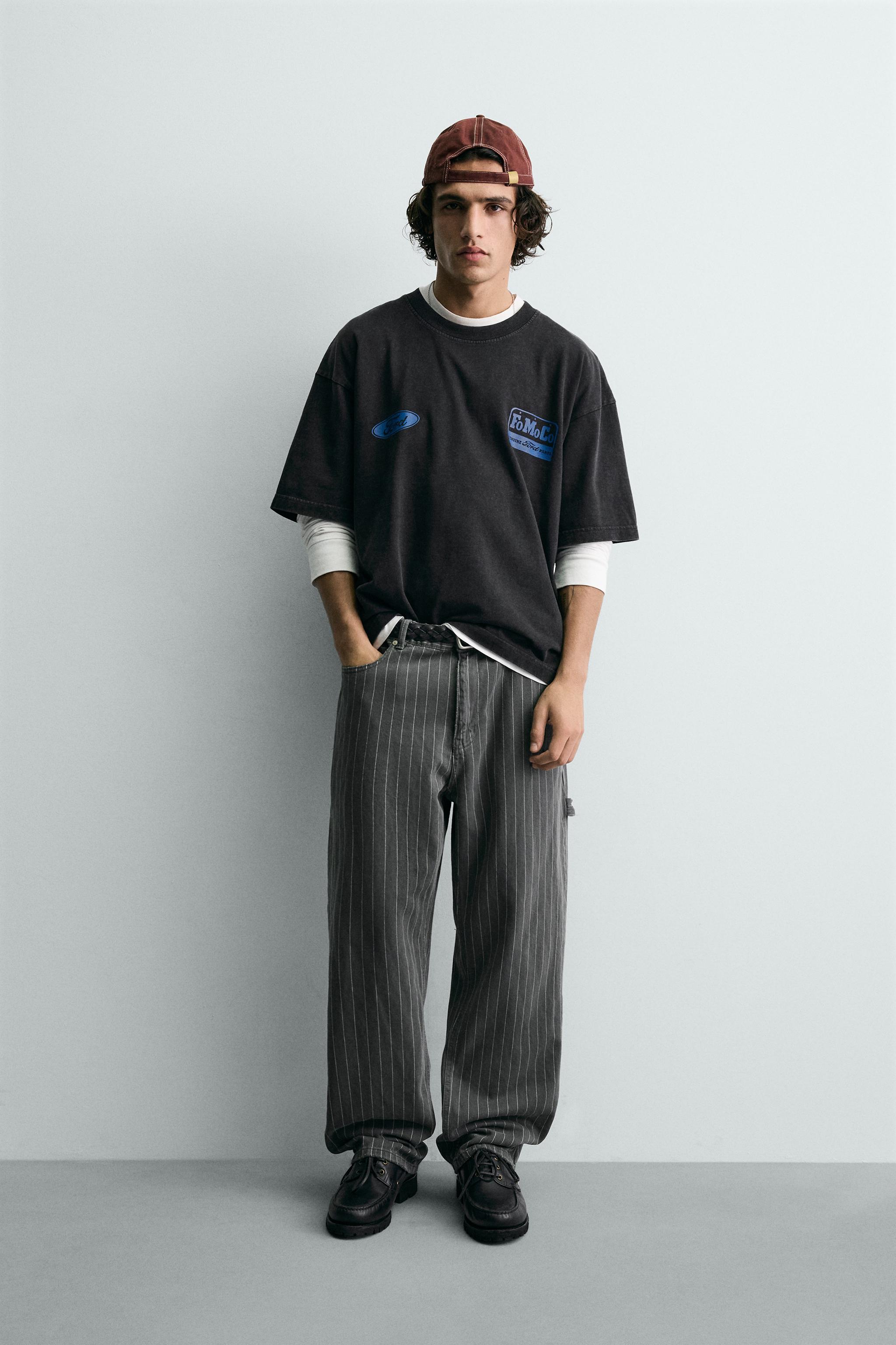 BAGGY FIT PINSTRIPE PANTS - Gray / Blue | ZARA United States