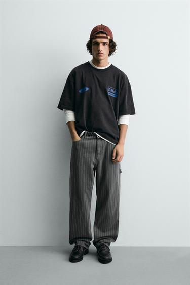 PINSTRIPE BAGGY FIT TROUSERS - Grey / Blue by Zara