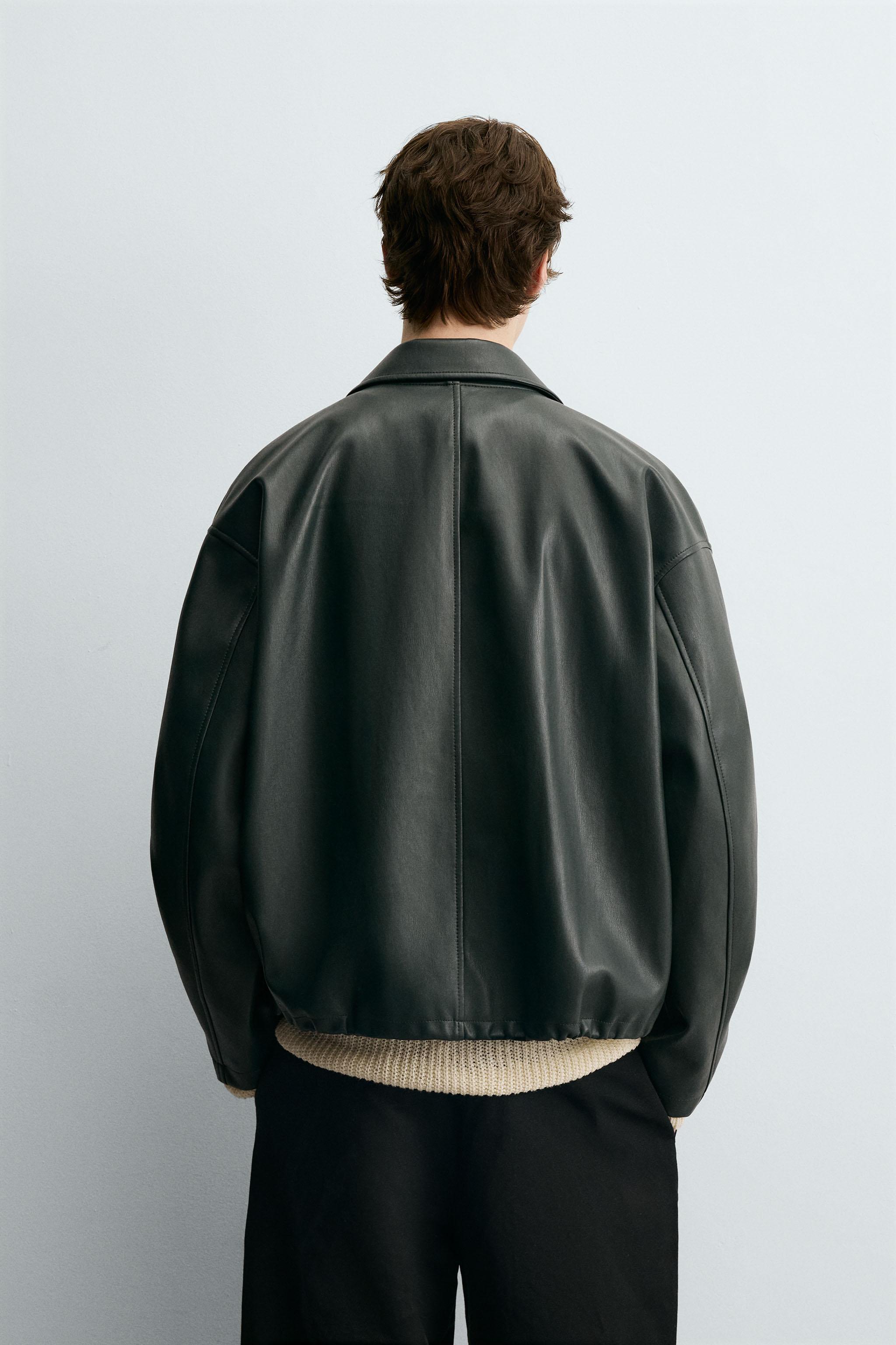 ポケット付きフェイクレザージャケット - ダークグリーン | ZARA