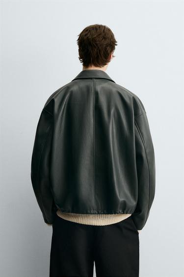 RELAXED FIT FAUX LEATHER JACKET - Dark green by Zara - Image 2