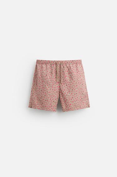 Zara FLORAL PRINT SWIMMING TRUNKS - Fuchsia