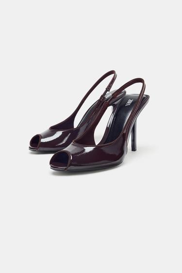 SANDALES À TALONS EFFET VERNI - Marron de Zara - Image 3