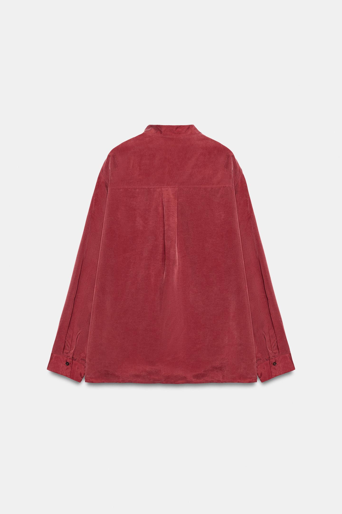 Женская рубашка Zara ZW Collection High Neck Side Closure, цвет: Тёмно-бордовый — фото 8