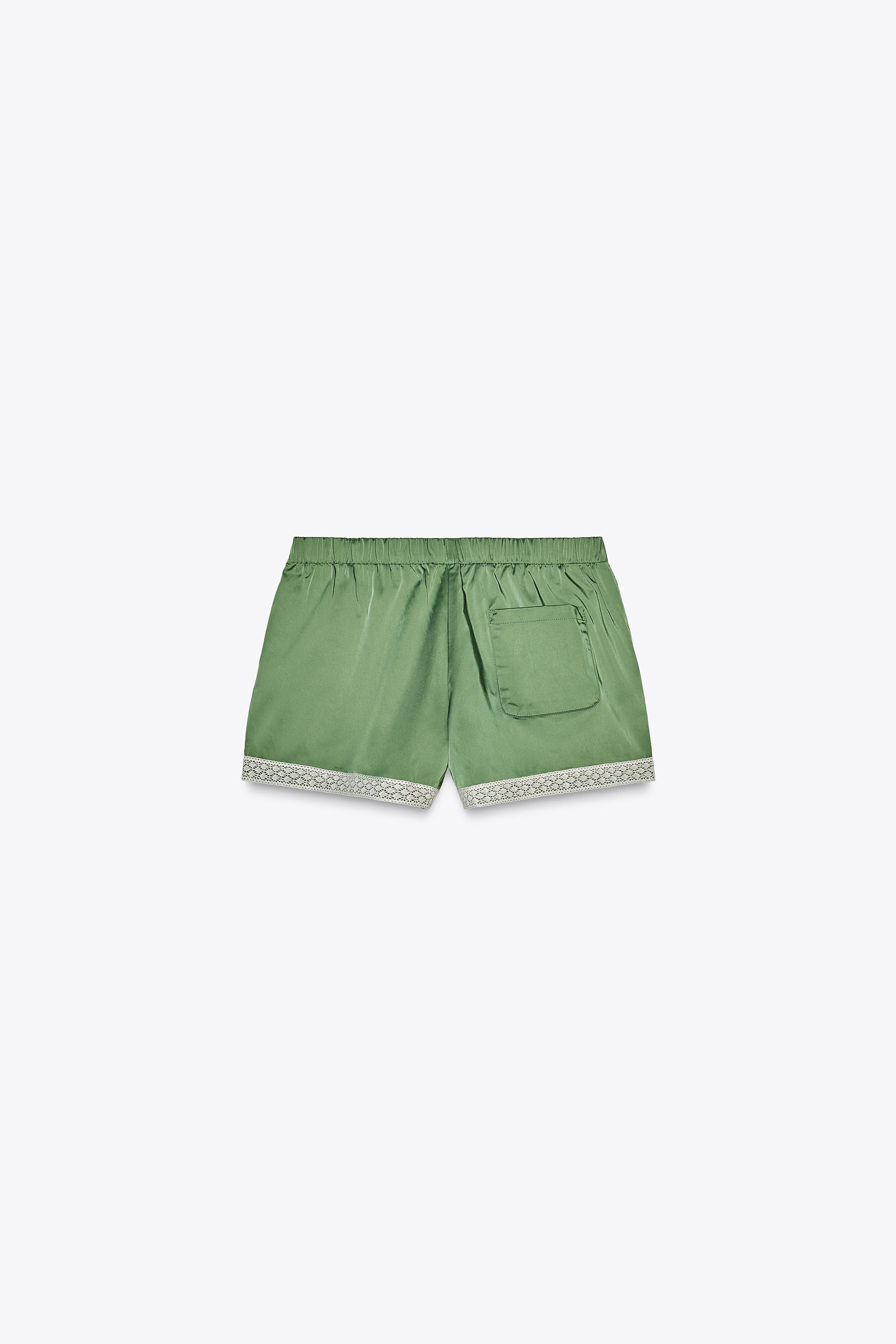 SATIN EFFECT SHORTS WITH LACE - Green | ZARA United States