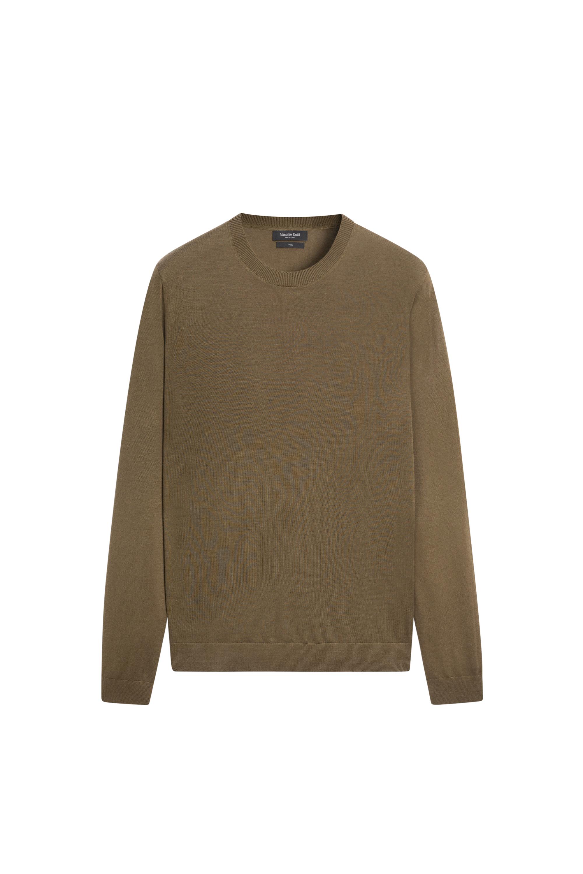 100% merino wool round neck knit sweater — Oil