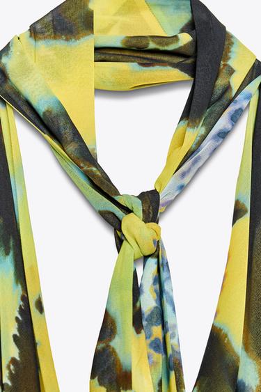LONG FOULARD PRINT DRESS - Greens by Zara - Image 8