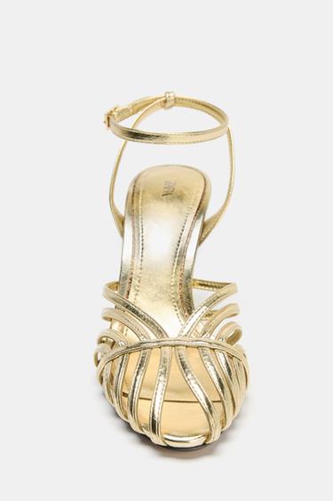 METALLIC HIGH-HEEL CAGE SANDALS - Gold by Zara - Image 4