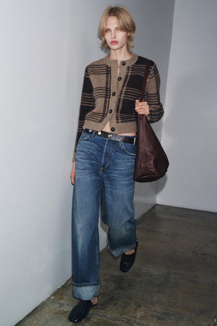 Oversize Jacke Zara Karo Jacke KARIERTE STRICKJACKE