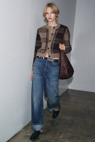 CHECK KNIT CARDIGAN - mink brown by Zara - Image 0