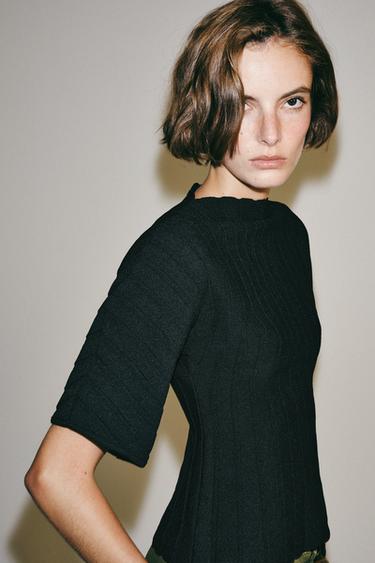 TOP IN MAGLIA A COSTE - Nero di Zara