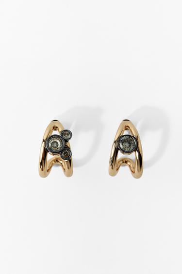 PENDIENTES ARO DOBLE BRILLOS - Dorado de Zara