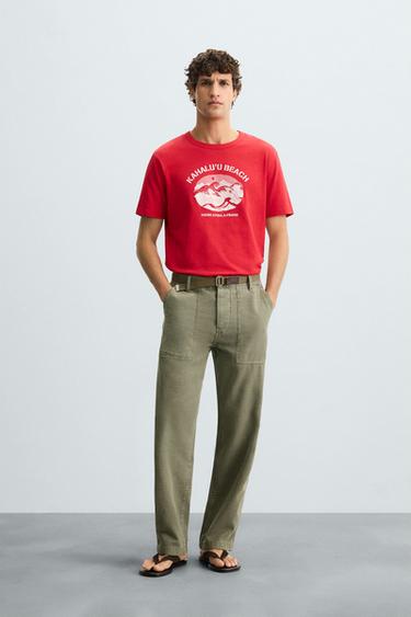 Zara 海浪圖案 T 恤 - 紅色 - 圖片 0
