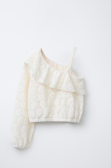 ASYMMETRIC LACE RUFFLE TOP - Ecru by Zara - Image 1