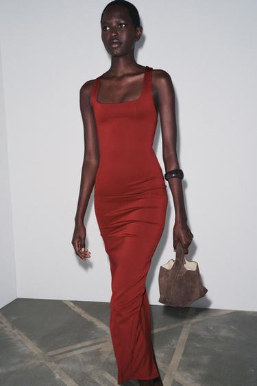 LONG POLYAMIDE DRESS - Burgundy by Zara - Image 1