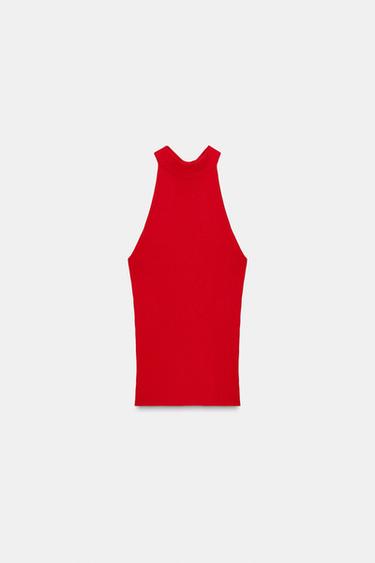 TOP PUNTO HALTER LAZADA - Rojo de Zara
