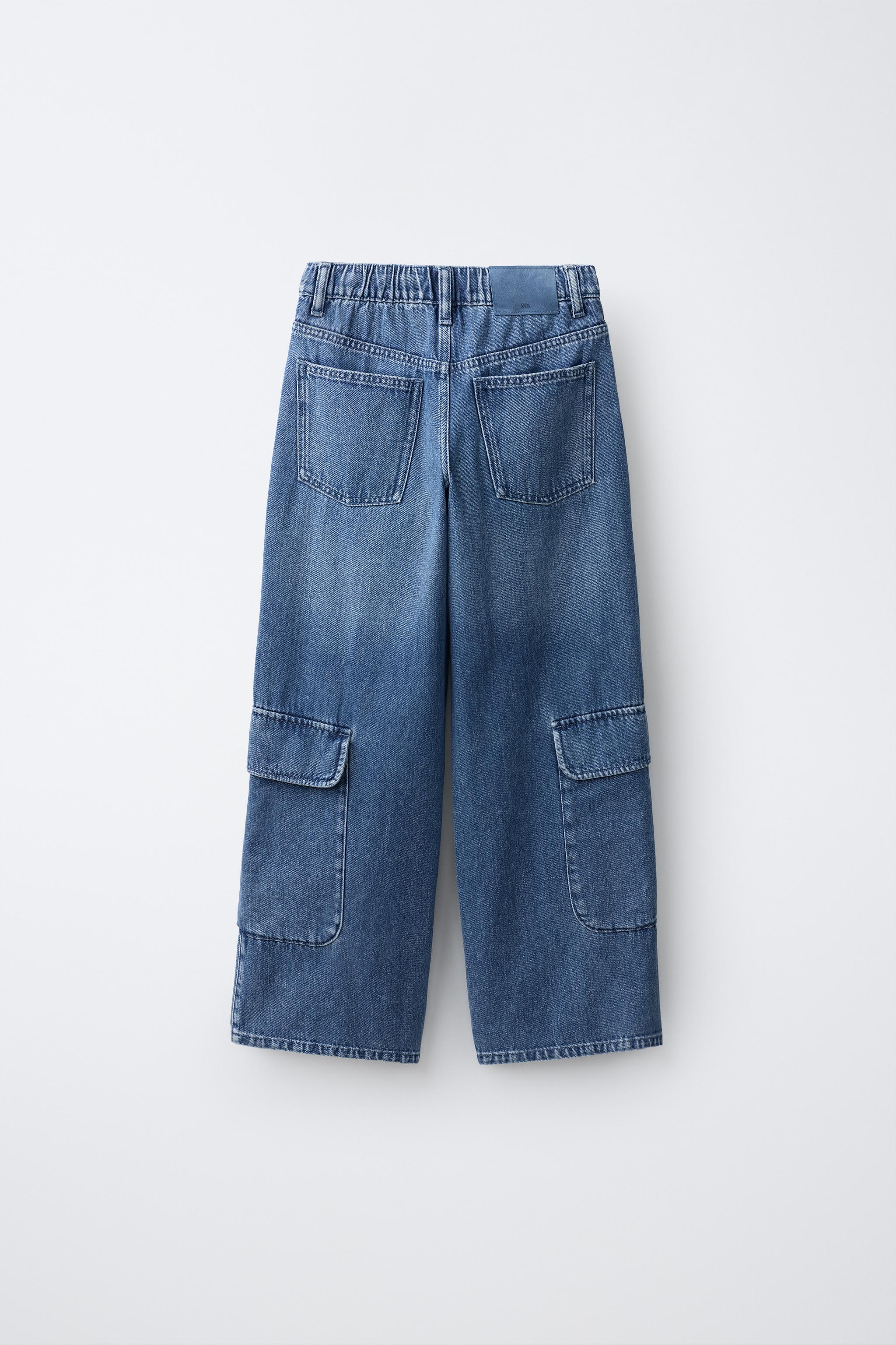 WIDE LEG POCKET JEANS — Mid-blue