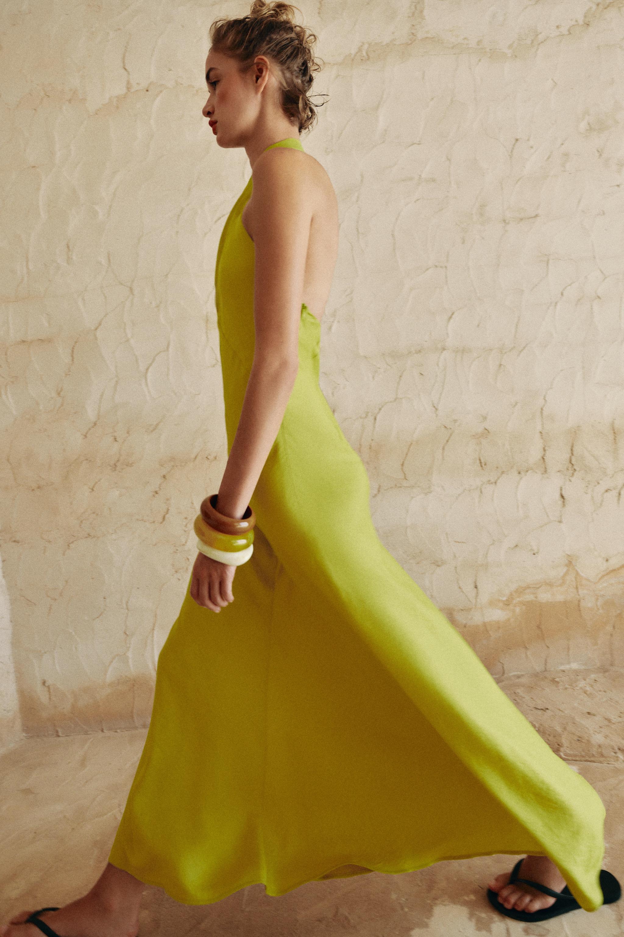 LINEN WRAP HALTER MIDI DRESS