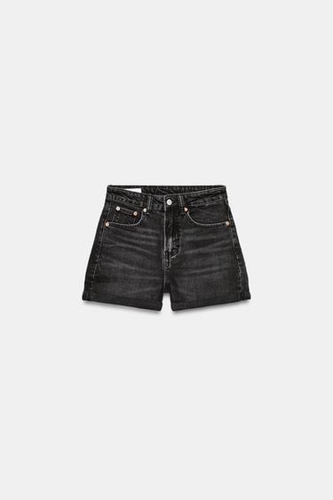 TRF MOM FIT HIGH-WAIST DENIM BERMUDA SHORTS - Anthracite grey by Zara