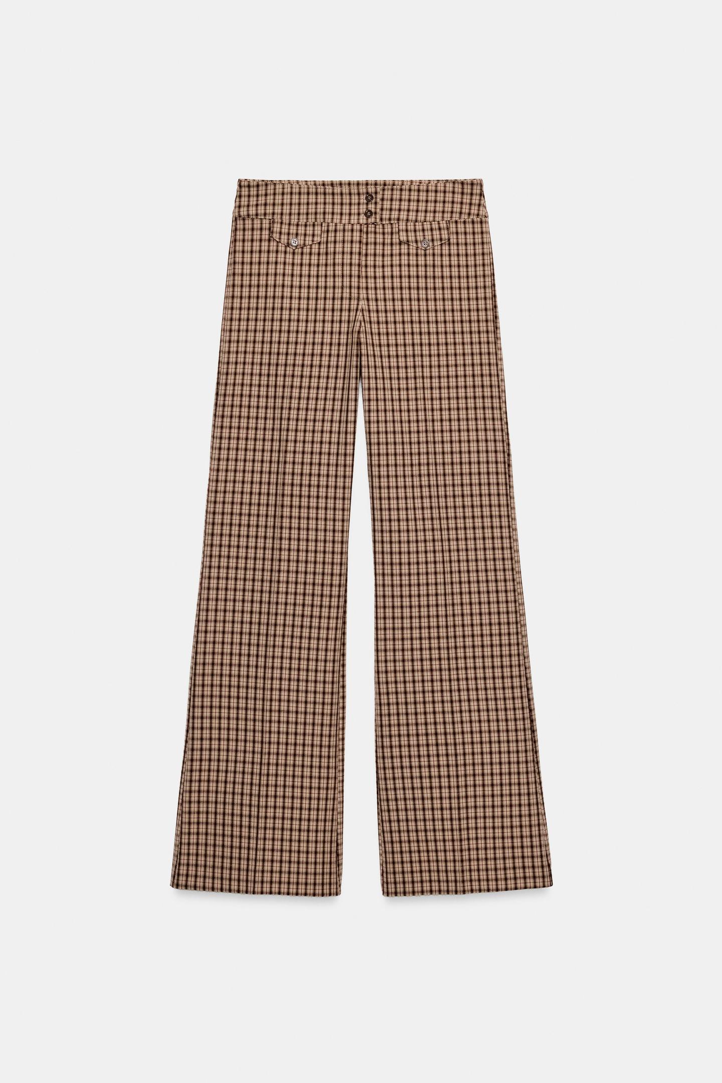 Женские брюки Zara Plaid Pants with Flaps, цвет: Бежевый коричневый — фото 5