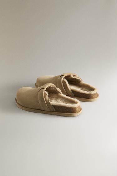MULES CHAUDES CUIR - Beige clair de Zara - Image 3