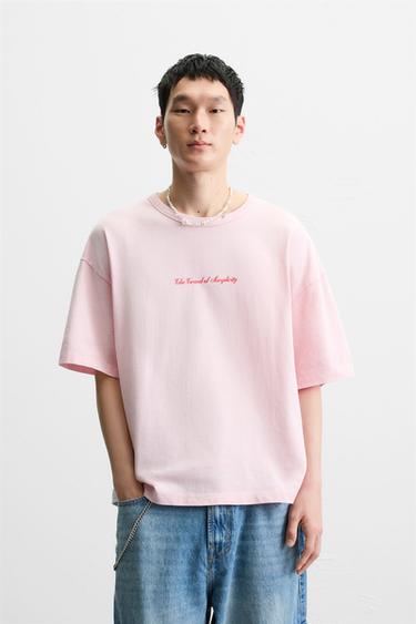 T-SHIRT INSCRIPTIONS ESTAMPILLÉES - Rose de Zara - Image 1