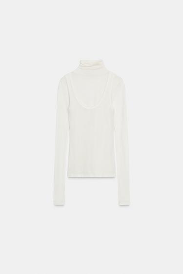Zara TURTLENECK OVERLAY SHIRT - Ecru