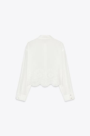 CHEMISE COURTE AVEC BRODERIES AJOURÉES - Blanc de Zara - Image 5