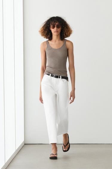 Top à bretelles côtelé en soie mélangée - Blanc ivoire de Zara - Image 0