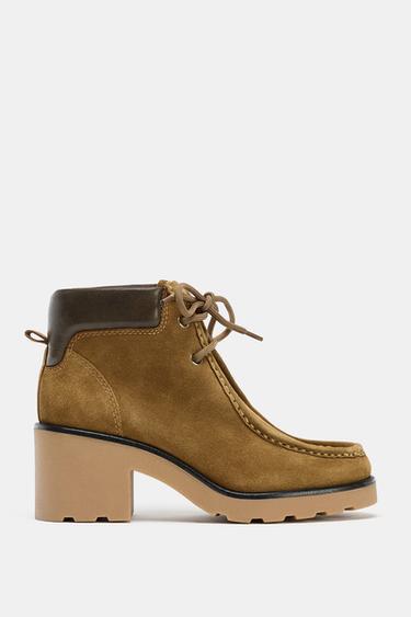 Zara LACED HEELED ANKLE BOOTS - Brown