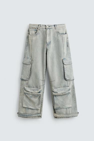 DENIM CARGO TROUSERS WITH POCKETS - Blue by Zara