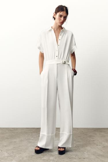 CREPE LONG JUMPSUIT - Oyster-white by Zara - Image 0