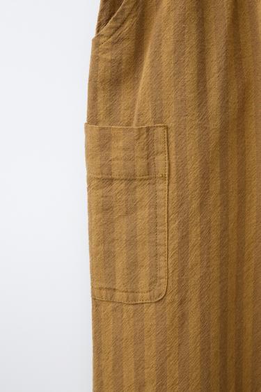 STRIPED COTTON/LINEN CARGO TROUSERS - Caramel by Zara - Image 3