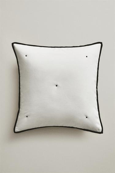 HOUSSE DE COUSSIN SATIN LIN POINTS - Écru / Noir de Zara - Image 5