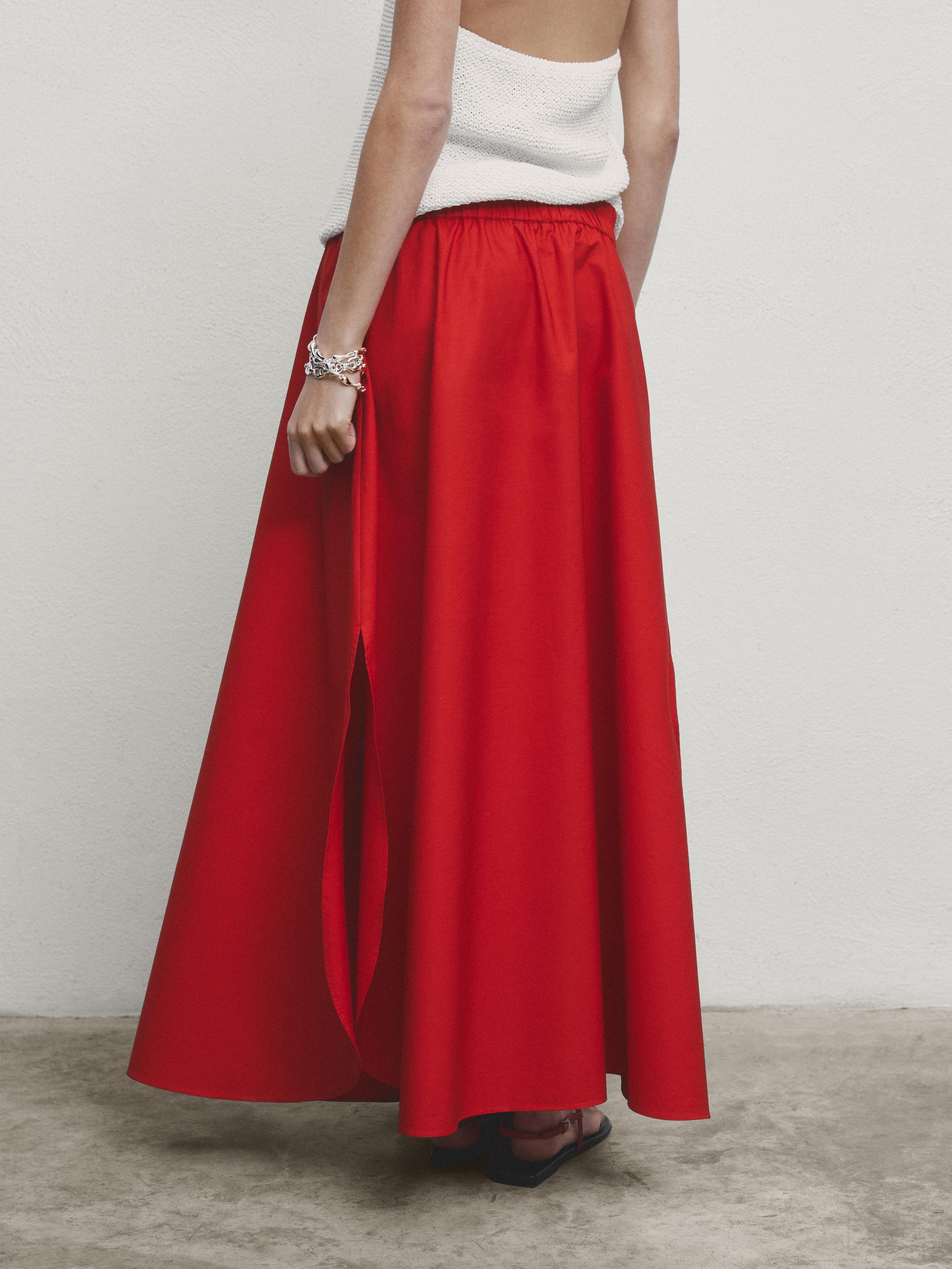 Maxi skirt with elasticated waistband - Red | ZARA United States