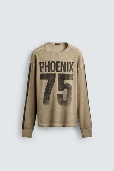 PRINTED WAFFLE-KNIT SWEATSHIRT - Oyster-white by Zara