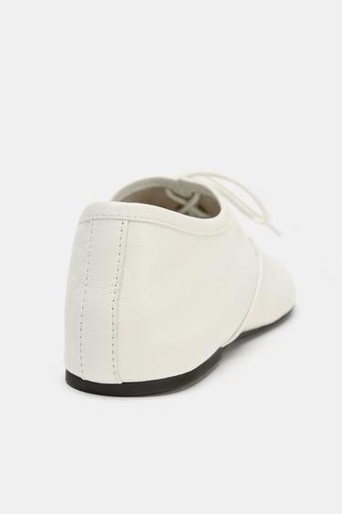 FLAT LACE-UP LEATHER SHOES - Ecru White by Zara - Image 6