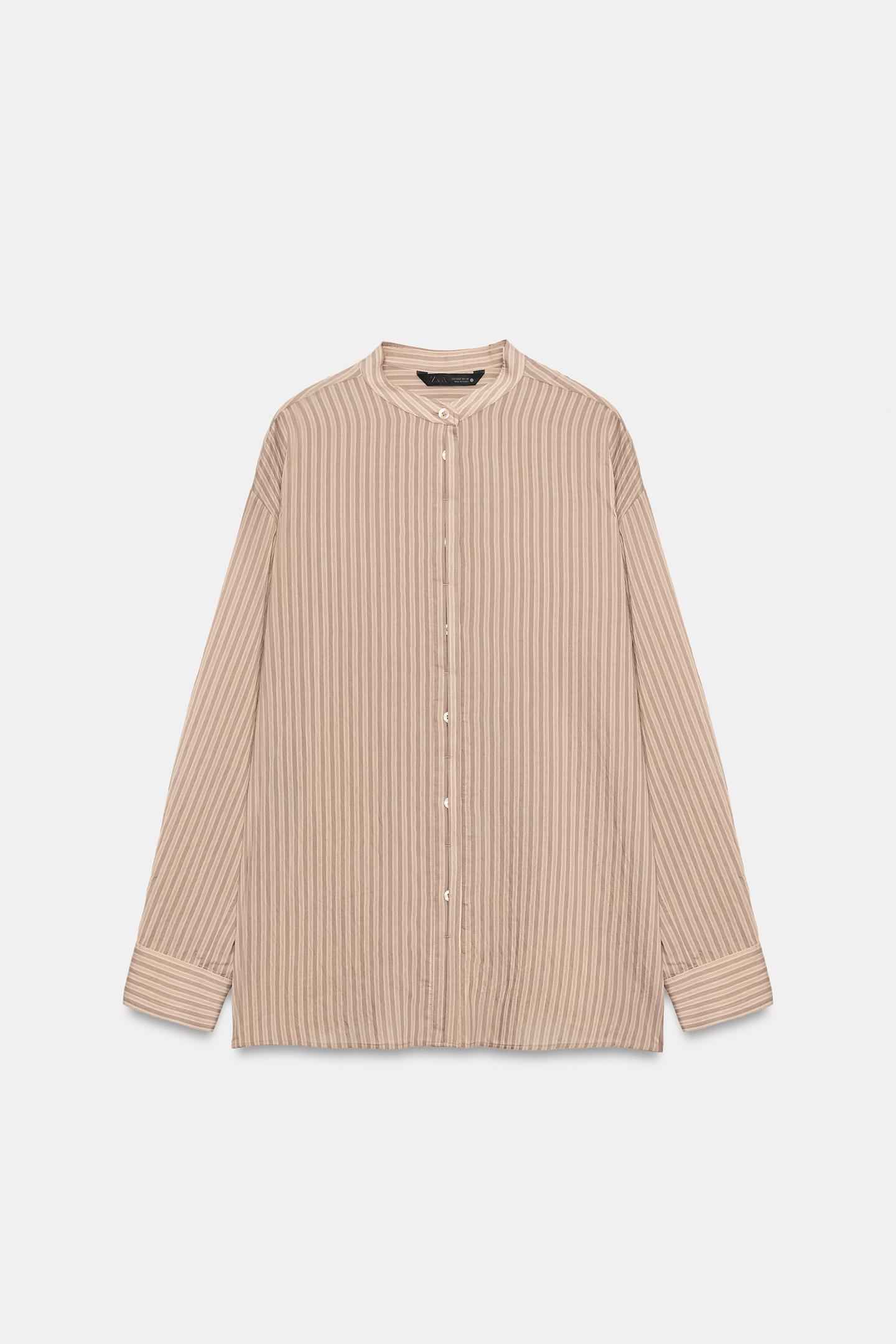 Женская рубашка Zara ZW Collection Striped, цвет: Серый / Рыжевато-коричневый — фото 5