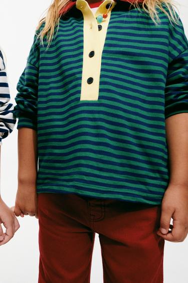 Zara ZARA TIMELESS - STRIPED POLO SHIRT WITH CONTRASTING COLLAR - Mid-green