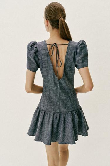 МИНИ-ПЛАТЬЕ С ОБЪЕМНЫМИ РУКАВАМИ — СИНИЙ от Zara