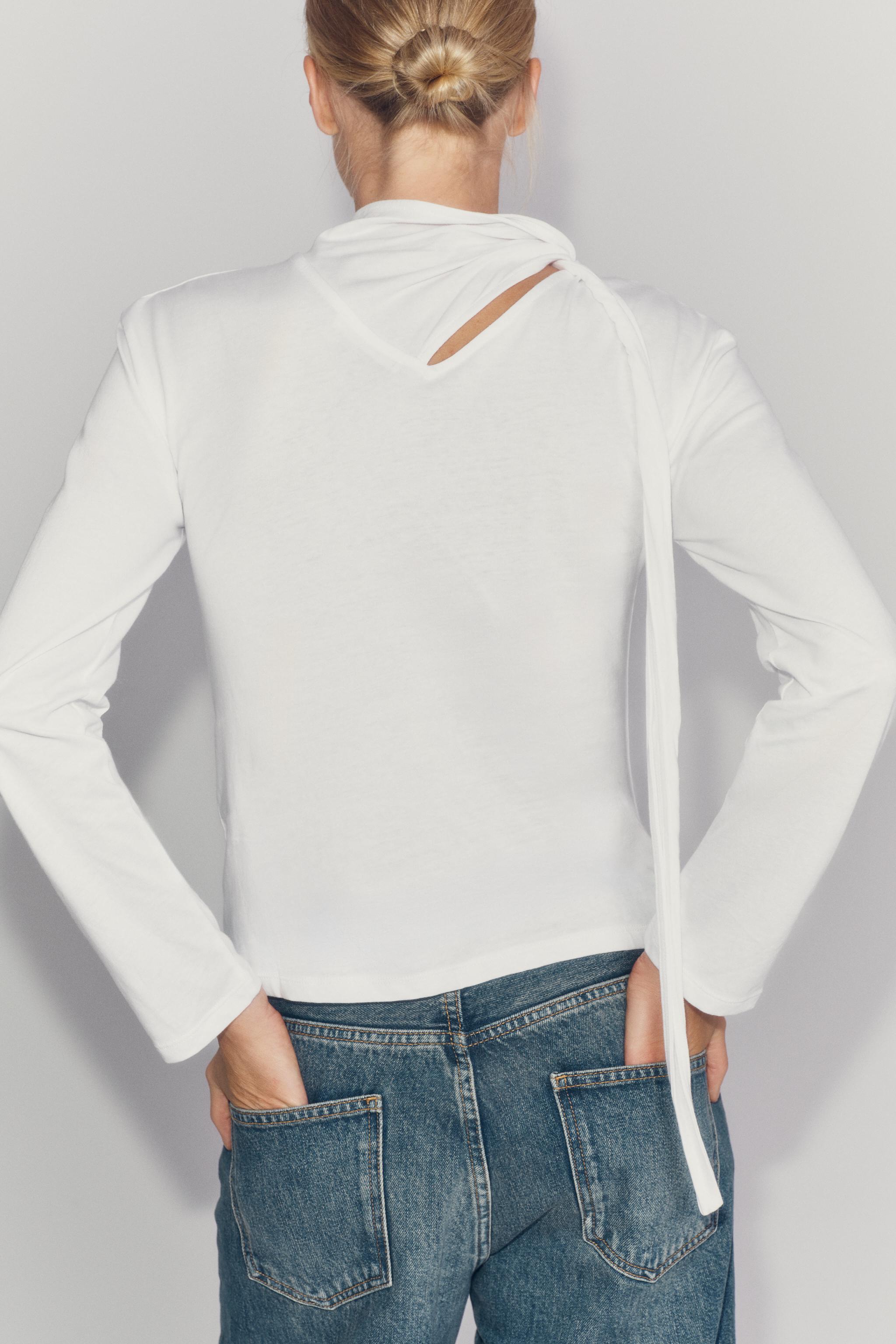SCARF DETAIL T-SHIRT — White